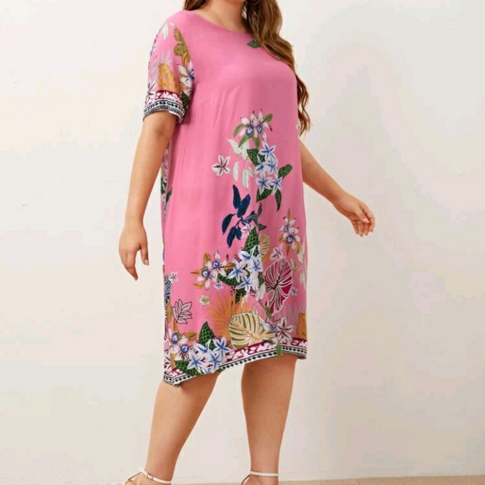 #14 Brand New Plus Pink Floral Tunic Dress - Picture 4 of 7